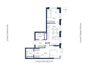 2-к квартира, вторичка, 67м2, 16/20 этаж