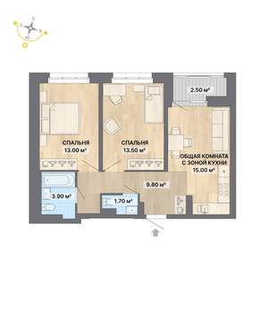 1-к квартира, строящийся дом, 59м2, 1/26 этаж