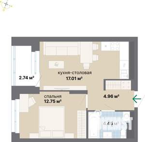 1-к квартира, строящийся дом, 42м2, 16/26 этаж