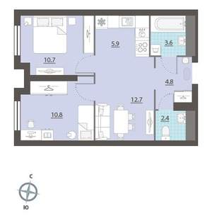 2-к квартира, вторичка, 51м2, 24/32 этаж
