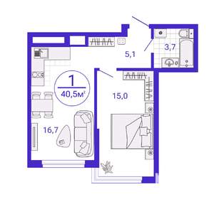 1-к квартира, строящийся дом, 41м2, 3/27 этаж