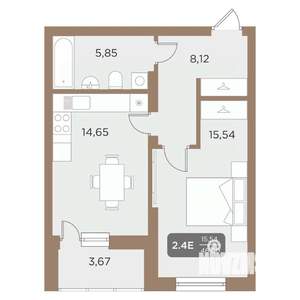 2-к квартира, вторичка, 46м2, 22/24 этаж