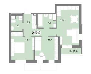 2-к квартира, строящийся дом, 63м2, 12/25 этаж