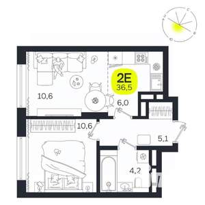 2-к квартира, вторичка, 37м2, 23/27 этаж