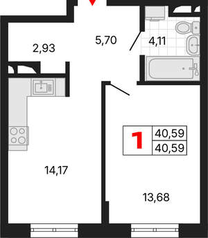 1-к квартира, вторичка, 41м2, 4/25 этаж