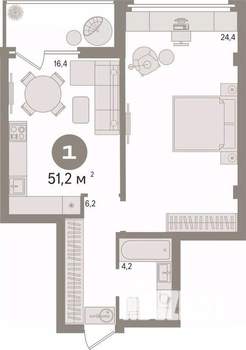 1-к квартира, вторичка, 51м2, 16/25 этаж