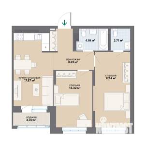 2-к квартира, вторичка, 66м2, 16/25 этаж