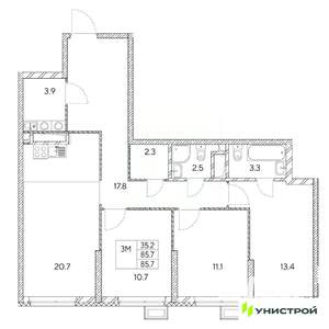 3-к квартира, вторичка, 86м2, 17/31 этаж