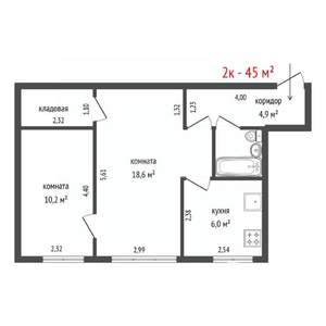 2-к квартира, вторичка, 45м2, 1/4 этаж