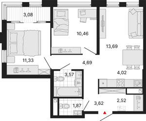 2-к квартира, вторичка, 57м2, 6/25 этаж