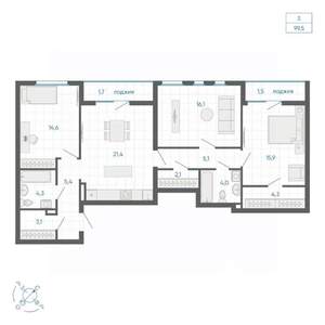 3-к квартира, строящийся дом, 100м2, 18/32 этаж