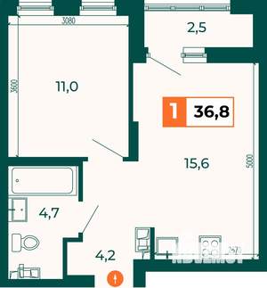 1-к квартира, вторичка, 37м2, 3/25 этаж
