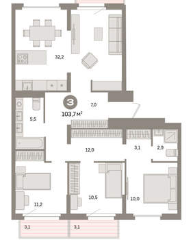 3-к квартира, вторичка, 104м2, 9/9 этаж