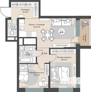 2-к квартира, вторичка, 65м2, 21/30 этаж