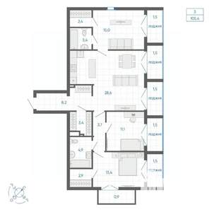 3-к квартира, строящийся дом, 105м2, 12/32 этаж