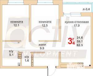 2-к квартира, вторичка, 59м2, 8/16 этаж