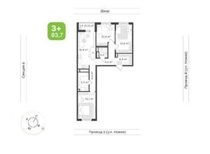3-к квартира, вторичка, 84м2, 7/17 этаж
