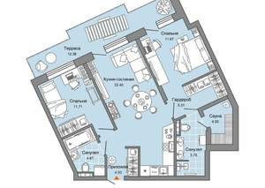 2-к квартира, вторичка, 73м2, 1/7 этаж