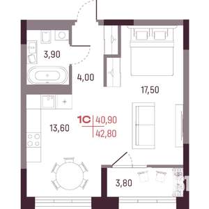 Студия квартира, вторичка, 41м2, 10/25 этаж