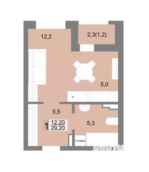 1-к квартира, строящийся дом, 29м2, 3/25 этаж