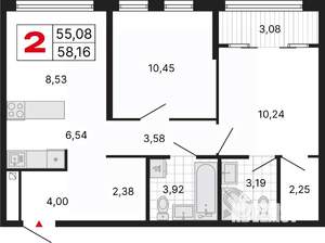 2-к квартира, вторичка, 58м2, 20/25 этаж