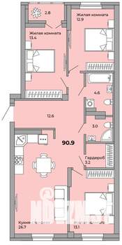 3-к квартира, сданный дом, 90м2, 12/21 этаж