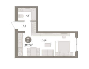 Студия квартира, вторичка, 33м2, 3/15 этаж