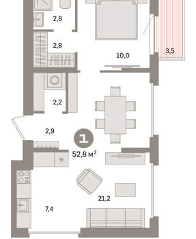 1-к квартира, вторичка, 53м2, 9/16 этаж