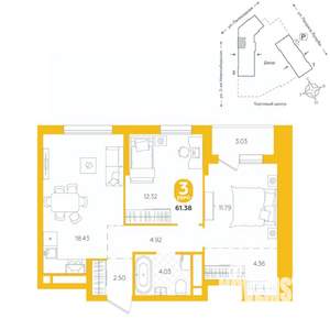 3-к квартира, вторичка, 61м2, 17/24 этаж