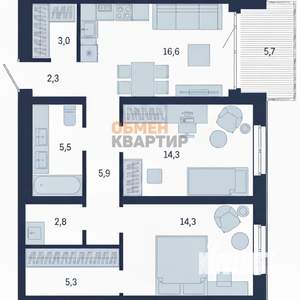3-к квартира, вторичка, 75м2, 4/7 этаж