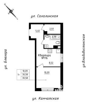 Студия квартира, строящийся дом, 31м2, 10/25 этаж