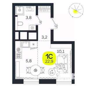 Студия квартира, вторичка, 23м2, 24/27 этаж