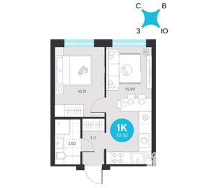 1-к квартира, вторичка, 33м2, 3/23 этаж
