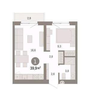 1-к квартира, вторичка, 40м2, 2/8 этаж