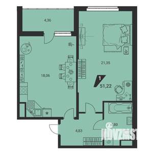 1-к квартира, вторичка, 51м2, 19/25 этаж