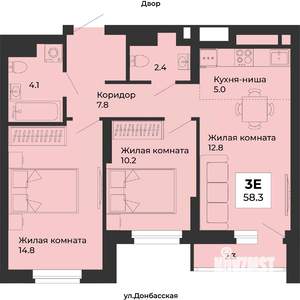3-к квартира, строящийся дом, 58м2, 6/25 этаж