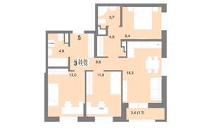 3-к квартира, вторичка, 77м2, 2/26 этаж