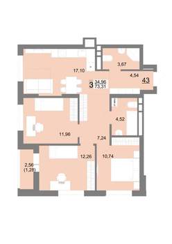 3-к квартира, строящийся дом, 73м2, 5/22 этаж