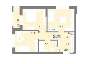 2-к квартира, вторичка, 55м2, 6/26 этаж