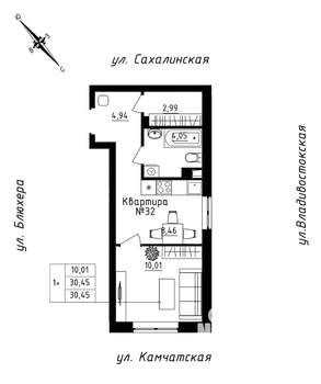 Студия квартира, строящийся дом, 30м2, 3/25 этаж