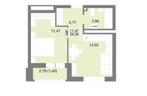 1-к квартира, вторичка, 35м2, 16/22 этаж