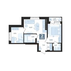 2-к квартира, вторичка, 58м2, 4/18 этаж