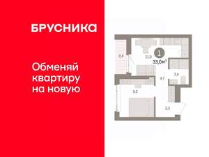 1-к квартира, вторичка, 33м2, 15/25 этаж