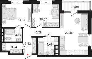 2-к квартира, вторичка, 69м2, 6/6 этаж