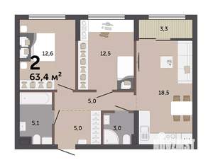 2-к квартира, вторичка, 63м2, 9/17 этаж