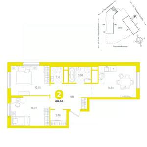2-к квартира, вторичка, 60м2, 13/24 этаж