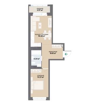 1-к квартира, вторичка, 47м2, 16/25 этаж