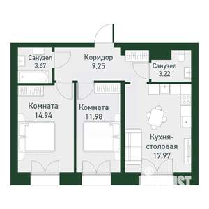 2-к квартира, вторичка, 60м2, 3/4 этаж