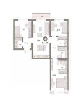 3-к квартира, вторичка, 83м2, 3/7 этаж