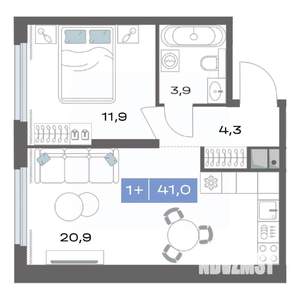 1-к квартира, строящийся дом, 41м2, 5/20 этаж